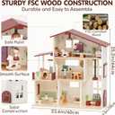 Lehoo Castle Wooden Dollhouse for Girls, Doll House with 5 Rooms DIY Play, 25"H x 23"L x 10"W
