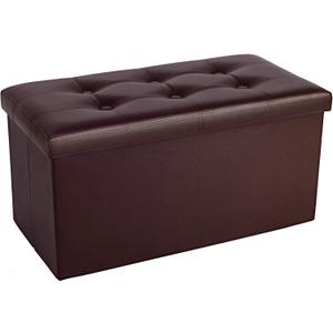 COSYLAND Ottoman Bench with Storage - 30x15x15in Folding Leather Ottoman, Rectangle Foot Stool Foldable Storage Chest Footrest Footstool Collapsible with Lid for Bedroom Living Room Brown