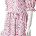 Christmas Pink Floral Dress Costume Women's Cosplay Party Lady Outfit Classical Movies Short Sleeve Fancy Dress Suit (XL)