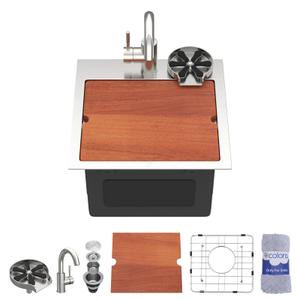 Dcolora 15"x15" Drop In Stainless Steel Bar Sink with Faucet & Cup Washer
