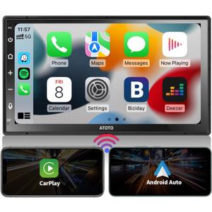 ATOTO F7 Double DIN Car Stereo Receivers, Wireless CarPlay & Android Auto 7 inch Touch Screen, Car Radio with Bluetooth 5.3, FM/AM/GPS, 4.1 Channel Audio Out, Live Rearview, SWC, F7G2B7WE-2024