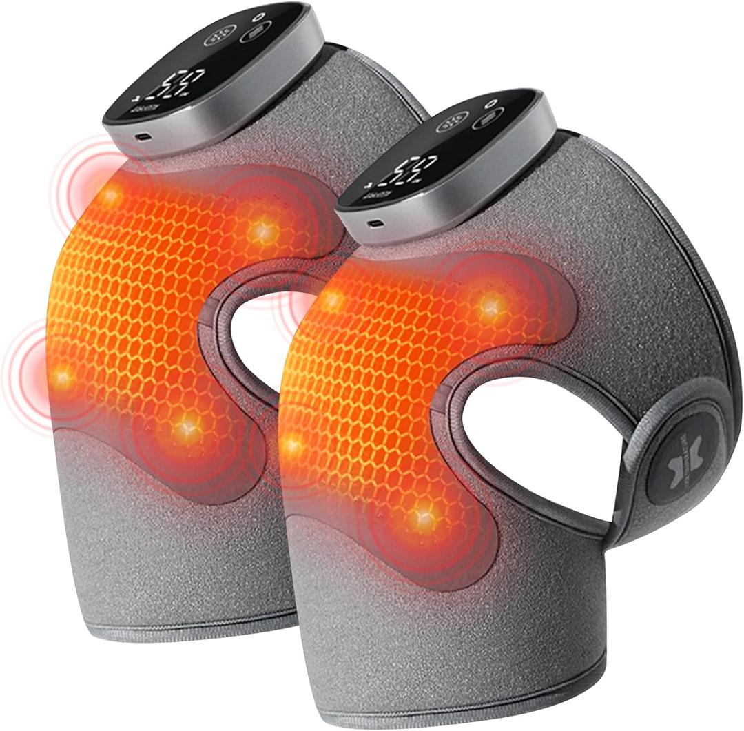 Knee Massager with Heat Vibration for Pain Relief MAXwarm 5.0[2026 Upgraded]-Heated Knee Brace with 5 Heat Levels and 4 Massage Heads, X-Warm Heat-Lock Tech, for Men Women(Grey, 2-Pack)