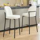 Bar Stools Set of 2, Counter Height Bar Stools with Back, Upholstered Barstools Boucle Fabric Seat and Ergonomic Backrest, Metal Legs, 28-inch Tall Kitchen Chairs for Kitchen Island, White