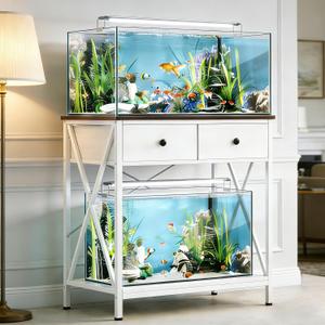 Fish Tank Stand 29 Gallon: Sturdy Aquarium Stand with Accessories Storage - Metal Fish Tank Table for 20-29 Gallon Reptile Breeder Turtle Terrarium - 30.7"x16.5" Weight Capacity 330 lbs (White)