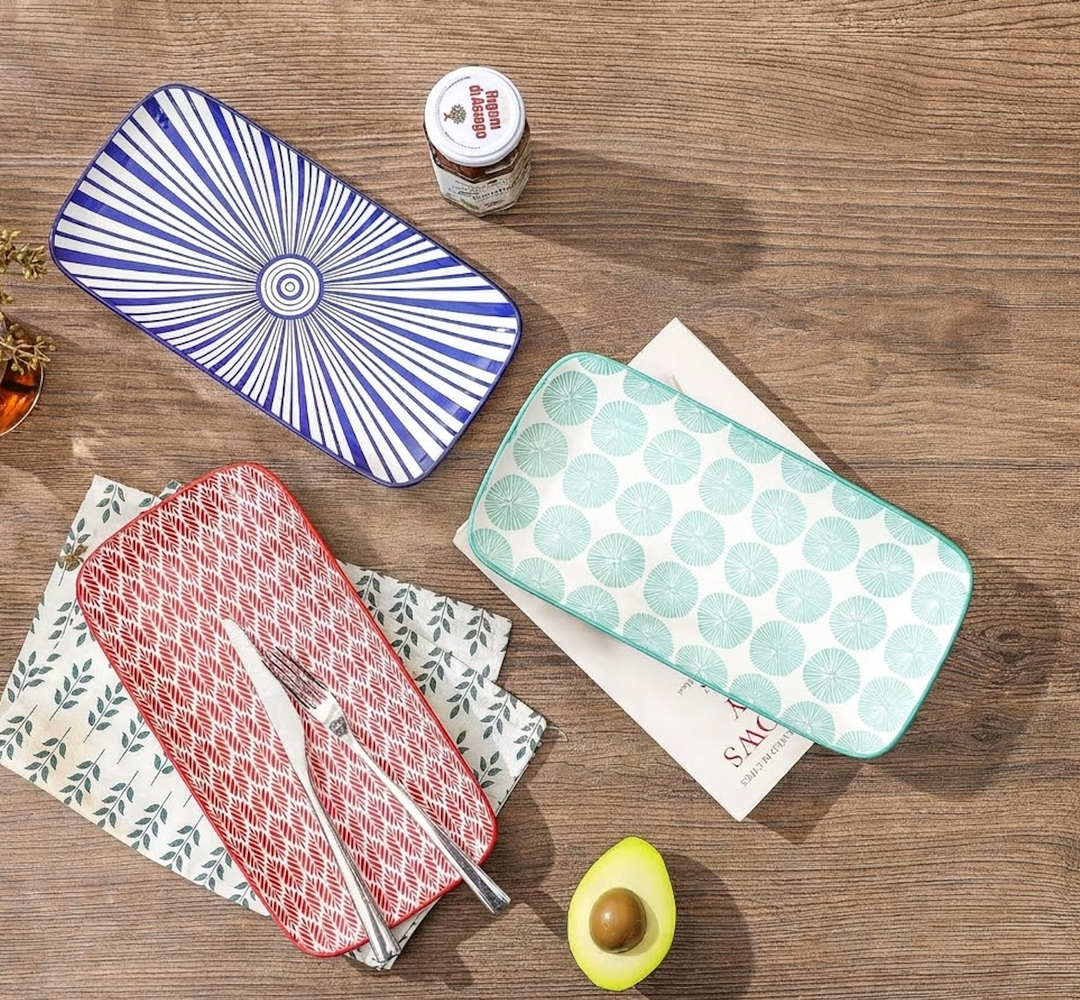 Selamica Ceramic Serving Platters, 14 Inch Serving Trays for Party Entertaining, Large Rectangular Serving Plates for Appetizer, Charcuterie, Dessert, Fruit, Set of 3, Assorted Colors