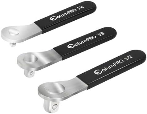 ColumPRO 3PCS Low Profile Socket Lever, 1/4”, 3/8” and 1/2” Drive Breaker Bar, Extra Low Profile Stubby Wrenches Set, Non-Ratcheting, Great for Boats, RV, Off Road Vehicle