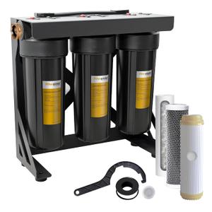 Filterelated Upgraded 3-Stage RV Water Filter with Bracket, PP+Polyphosphate, Carbon Block & 0.01μm UF, 3/4" Brass Fittings, Reduces Sediment, Chlorine, Metals & Odors for Camper, Boat, Garden