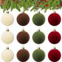36Pcs Velvet Christmas Ornaments, 12Pcs Flocked 2.38" Velvet Christmas Balls Hanging & 24Pcs 5" x7" Bows for Xmas Tree Wreath Garland Holiday Party Wedding Xmas Decorations Indoor(Multi)