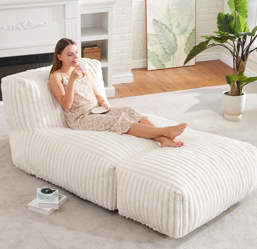 Hobestluk Big Bean Bag Lounger Chairs Large Beanbag Chair for Adults Bean Bag Sofa with Memory Foam Filled for Living Room, Bedroom or Balcony (Stripe White)