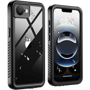 SUPFINE for iPhone 16e Case Waterproof,[Built-in Screen Protector][IP68 Underwater][15FT Military Dropproof] Full Body Shockproof for Phone Case-Black/Clear