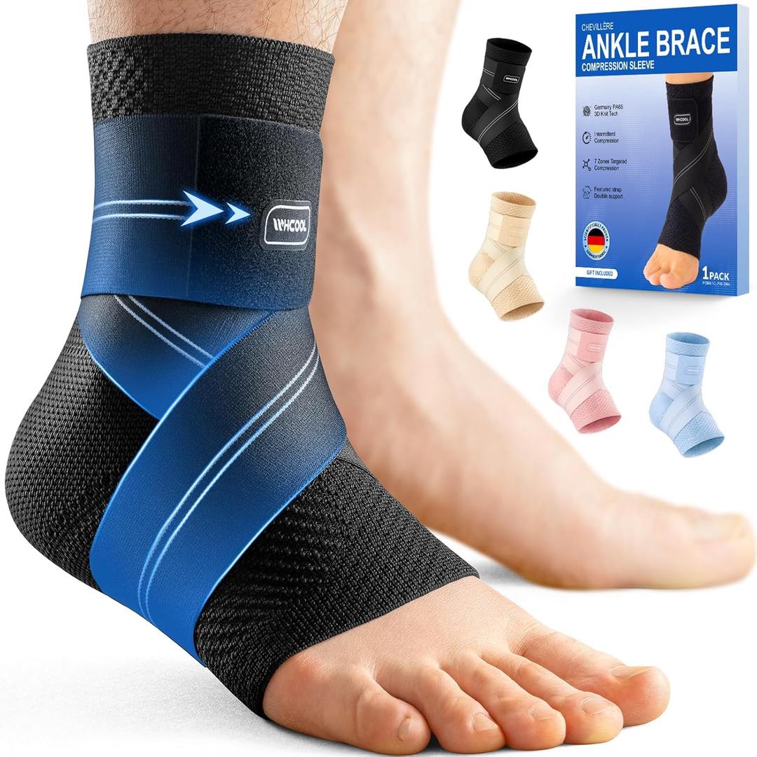 Flat Knitting Ankle Brace For Women&Men, 7-Zone Dynamic Compression Sleeve w/Flex Strap,Foot Support For Sports, Sprained Ankle, Achilles Tendonitis, Plantar Fasciitis Relief(Pack of1)M, Black