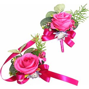 Prom Calla LilyRose Corsage and Boutonniere Set Artificial Rose Wedding Corsage Flowers Prom Party Suit Decoration (Pink)