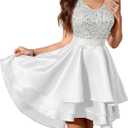 Meetjen Women's Short Prom Dresses for Teens Formal Sequin High Low Satin Bridesmaid Cocktail Party Homecoming Dress XXL