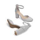 DREAM PAIRS Women's Closed Toe Chunky Heels Ankle Strap Low Block Heels Round Toe Dress Bridal Wedding Pumps Shoes,Size 8,Silver-Glitter,DWUMPU2535