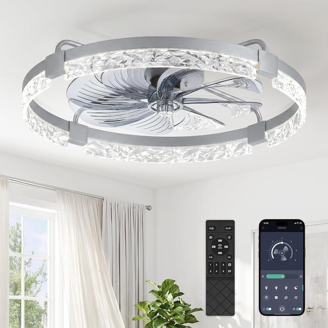 ZMISHIBO 24 Inch Ceiling Fans with Lights, Flush Mount Remote & App Control