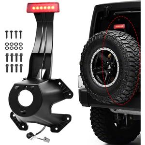 Spare Tire Holder Mounting Bracket with Screws Third Center High Mount Brake Light with Wiring Harness Compatible with 2007-2018 Jeep Wrangler JK Replaces 68048581AA, 55397217AJ (Red)