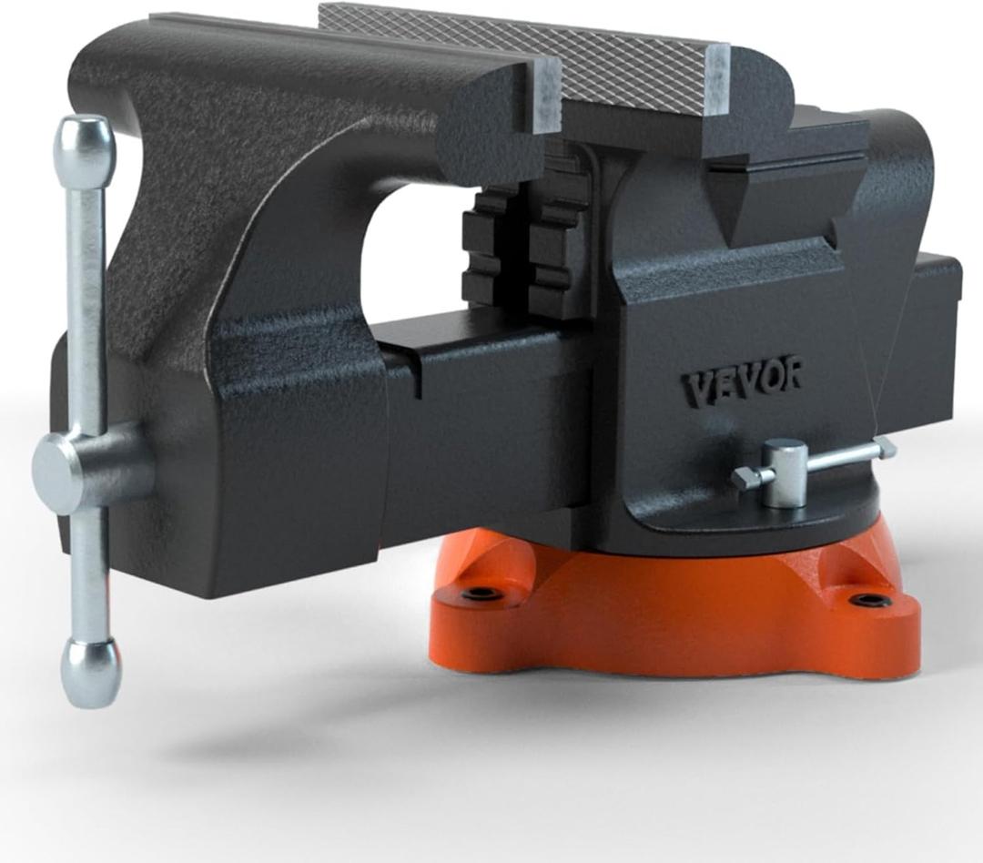 VEVOR Bench Vise, 6-inch Jaw Width 5.9-inch Jaw Opening, 360-Degree Swivel Locking Base Multipurpose Vise w/Anvil, Heavy Duty Ductile Iron Workbench Vise w/Bolts & Nuts, for Drilling, Pipe Cutting