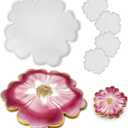 RESINWORLD 13'' Large Floral Tray Mold + 4'' Flower Geode Coaster Silicone Molds (No Designs, 5 Pieces, White, Silicone, Single Piece Construction)
