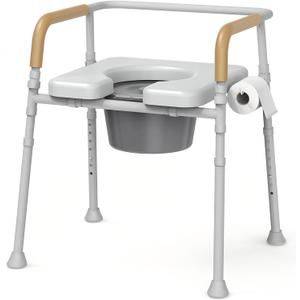Loyoda Bedside Commode, Bedside Commodes for Seniors with 5.81QT Removable Bucket & Splash Guard, Adjustable Height Potty Chair for Adults, 350 lb Weight Capacity, Easy Cleaning, Tool-Free Assembly