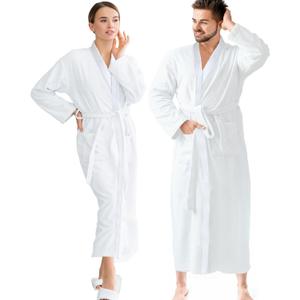 Jmr Terry Cloth Robes for Women & Men - Lightweight Cotton Bathrobe - Spa-Quality White Cotton Robe for After Shower (Large, White-kimono Collar)