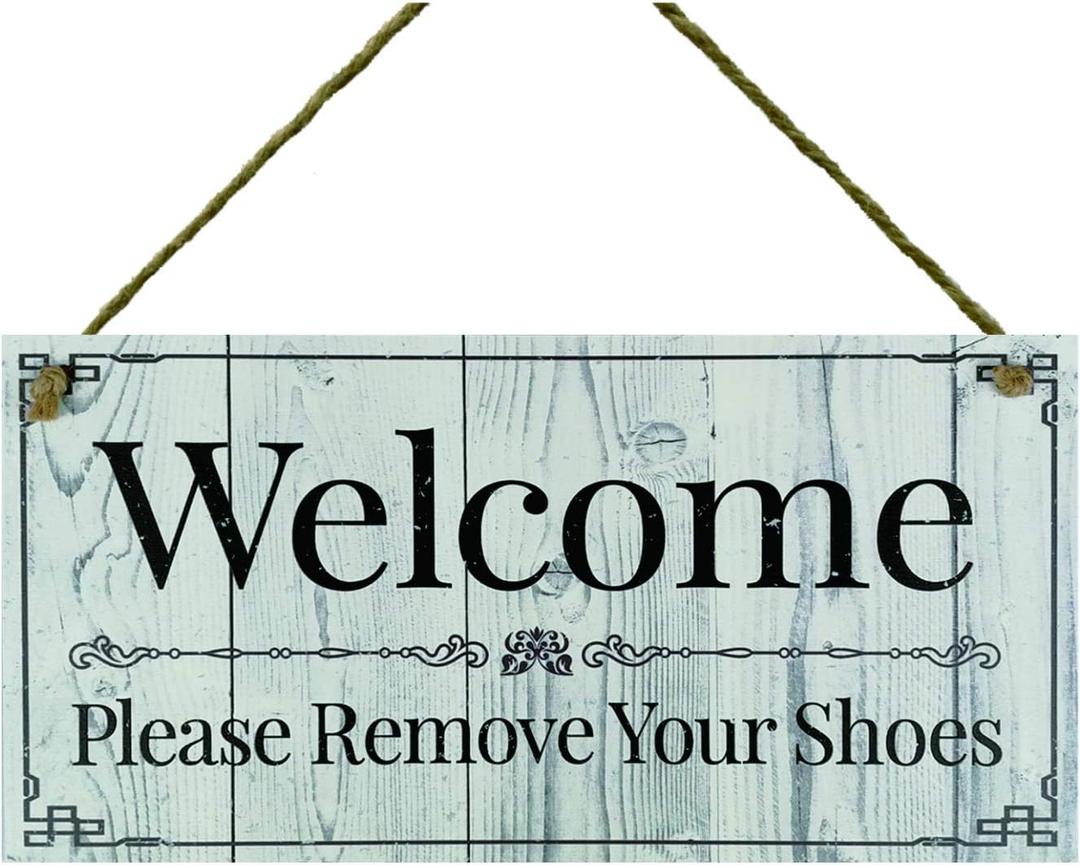 Meijiafei Welcome Please Remove Your Shoes- Shoes Off Sign - No Shoes Sign - Remove Shoes Sign - Please Remove Your Shoes Sign 5" x 10"