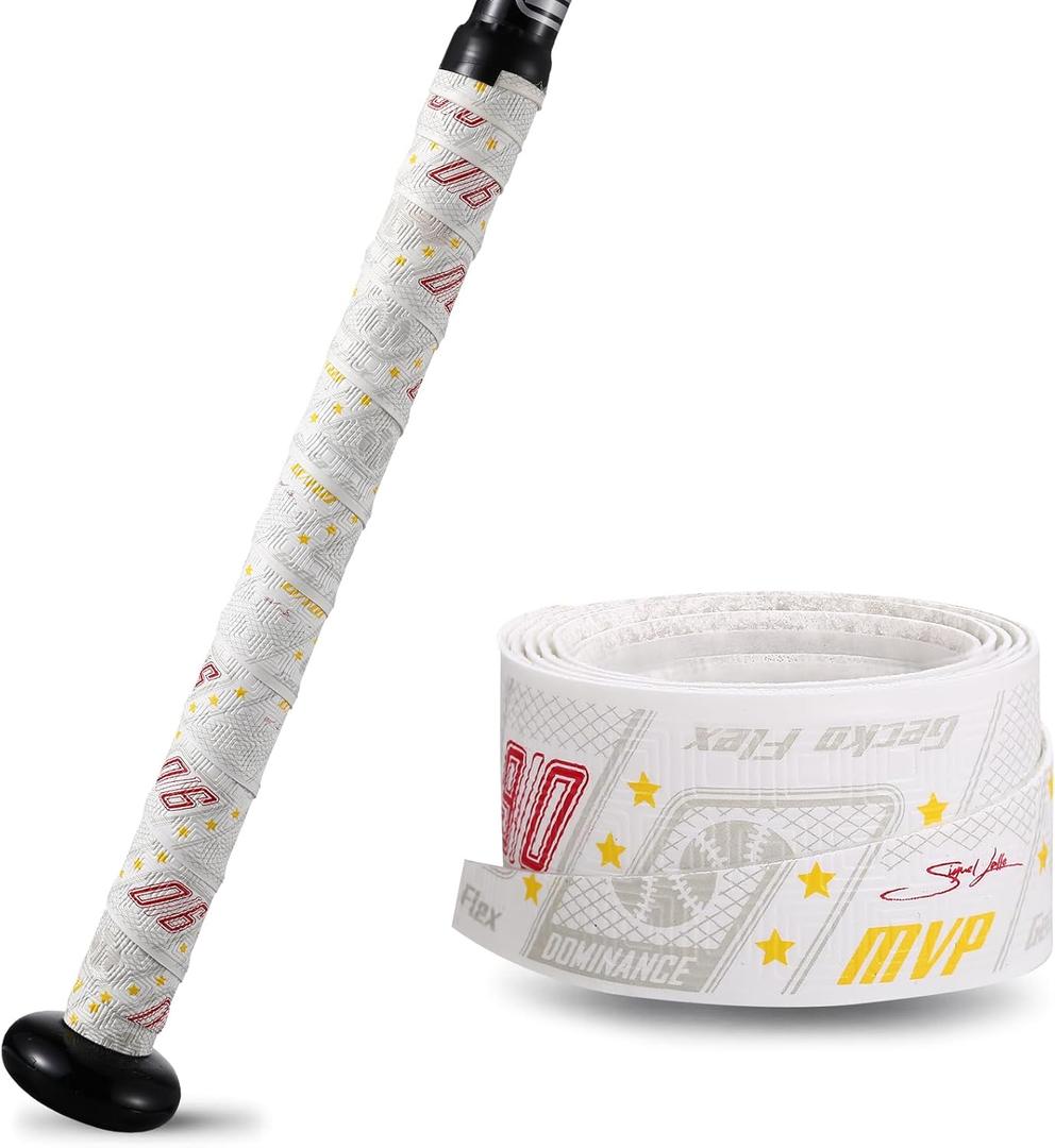 3 x 1.1mm Bat Grip Tape, Greek Key Double-Stamping Textured, Baseball & Softball Bat Tape for All-Weather Performance, Non-Slip, Precut for Easy Install (White)