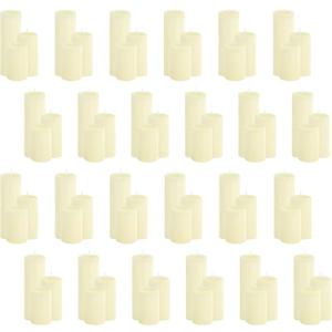 72-Pack Ivory 2-Inch Wide Pillar Candles, Bulk Set of 3 Heights (3, 4, 6 Inch), Dripless Unscented Smokeless Hurricane Candles for Creating Warm Elegant Atmosphere at Weddings and Events.