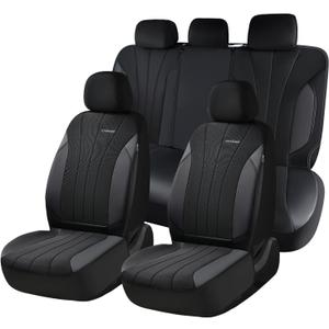 Coverado Car Seat Covers Full Set, Automotive Seat Covers 5-piece, Leather Car Protectors 5 Seats, Black Auto Seat Covers Spill-Proof Design Universal Fit for SUV, Vans, Sedan, Truck