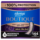 Always Discreet Boutique Incontinence Pads, for Bladder Leaks, Moderate Absorbency, Regular Length, 144 Count (3 Packs of 48)