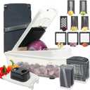 8-in-1 Vegetable Chopper with Container - Veggie Onion Salad Chopper, Mandoline Slicer, French Fry Cutter, Kitchen Gadgets with Cleaning Tools (White)