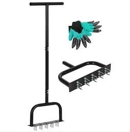 Generic Spike Lawn Air Aerator, Metal Manual Dethatching Soil Aerating Lawn with 15 Iron Spikes Pre-Assembled Grass Aerator Tools for Lawn Grass Aeration Garden, Black