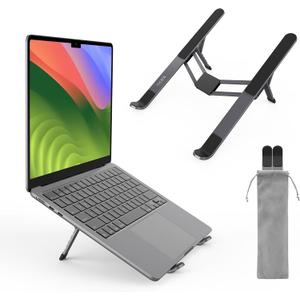 Foldable Laptop Stand for Desk & Foldable Notebook Holder, Lightweight Portable Tablet Holder for Business Travel, Cafe, 6-Level Height Adjustable Computer Stand for 10-16" Laptop and Tablet