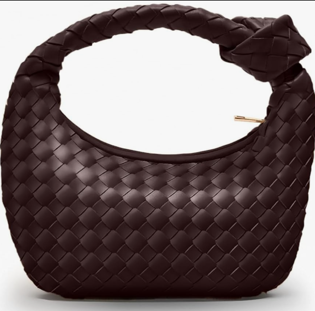 Knotted Woven Leather Handbags Tote with Detachable Bow For Women, Trendy Hobo Dumpling Purse Bag 2024 Dark Purple