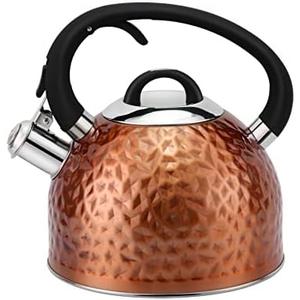 HRHongRui Copper Tea Kettle Stainless Steel Teapot Whistling Kettle Unique Button Control Kettle Outlet Loud Whistle Food Grade Teapot 3.2 Quart / 3 Liter Bronze