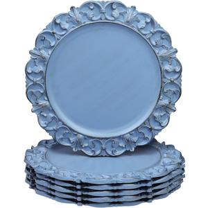 Leemxiiny 13" Antique Blue Charger Plates, Set of 6 Plastic Textured Chargers for Dinner Plates with Embossed Rim, Table Dcor, Party, Wedding, Holiday (FD04BL)
