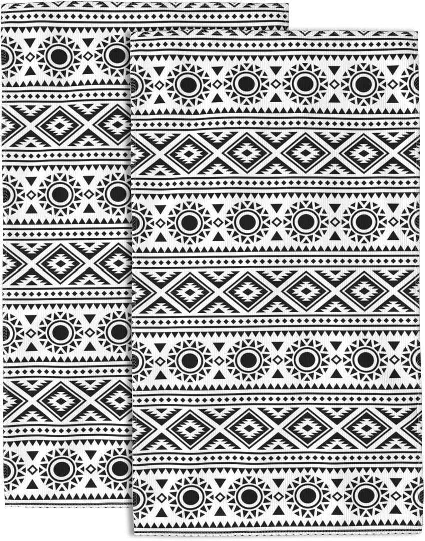 Hand Towels Set of 2 Aztec Hand Towels for Bathroom Soft Absorbent Decorative Hand Bath Towels Dish Towels for Kitchen Sports Gym Yoga Home Decor 14 x 28 in, Small