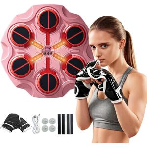 Music Boxing Machine Sports Toy, Intelligent Bluetooth wall-Mounted Children's Boxing Training Equipment, Training mat Toy with Boxing Gloves, Suitable for Boys, Girls, and Children (Pink)