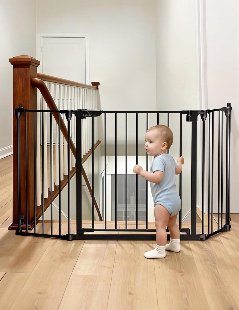 Babelio 72" Extra Wide Baby Gate, AdaptiZone, 3 Metal Panels, Black