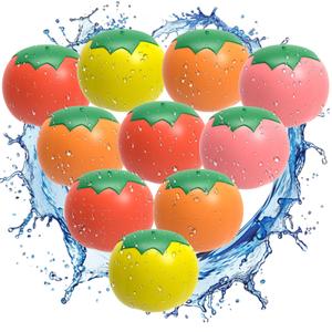 Tomato-Shaped Reusable Water Balloons - 10-Pack Silicone, Self-Sealing, Quick-Fill, Eco-Friendly, Fun for Kids & Adults, Ideal for Pool & Beach - AMTIFO