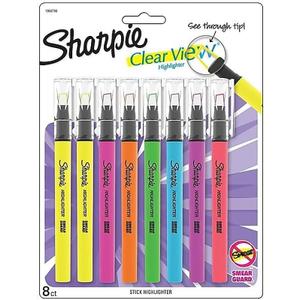 Sharpie Clear View Highlighter Sticks, Chisel Tip, Assorted Fluorescent, 8 Count - School, Home, and Office Use, Teacher Supplies