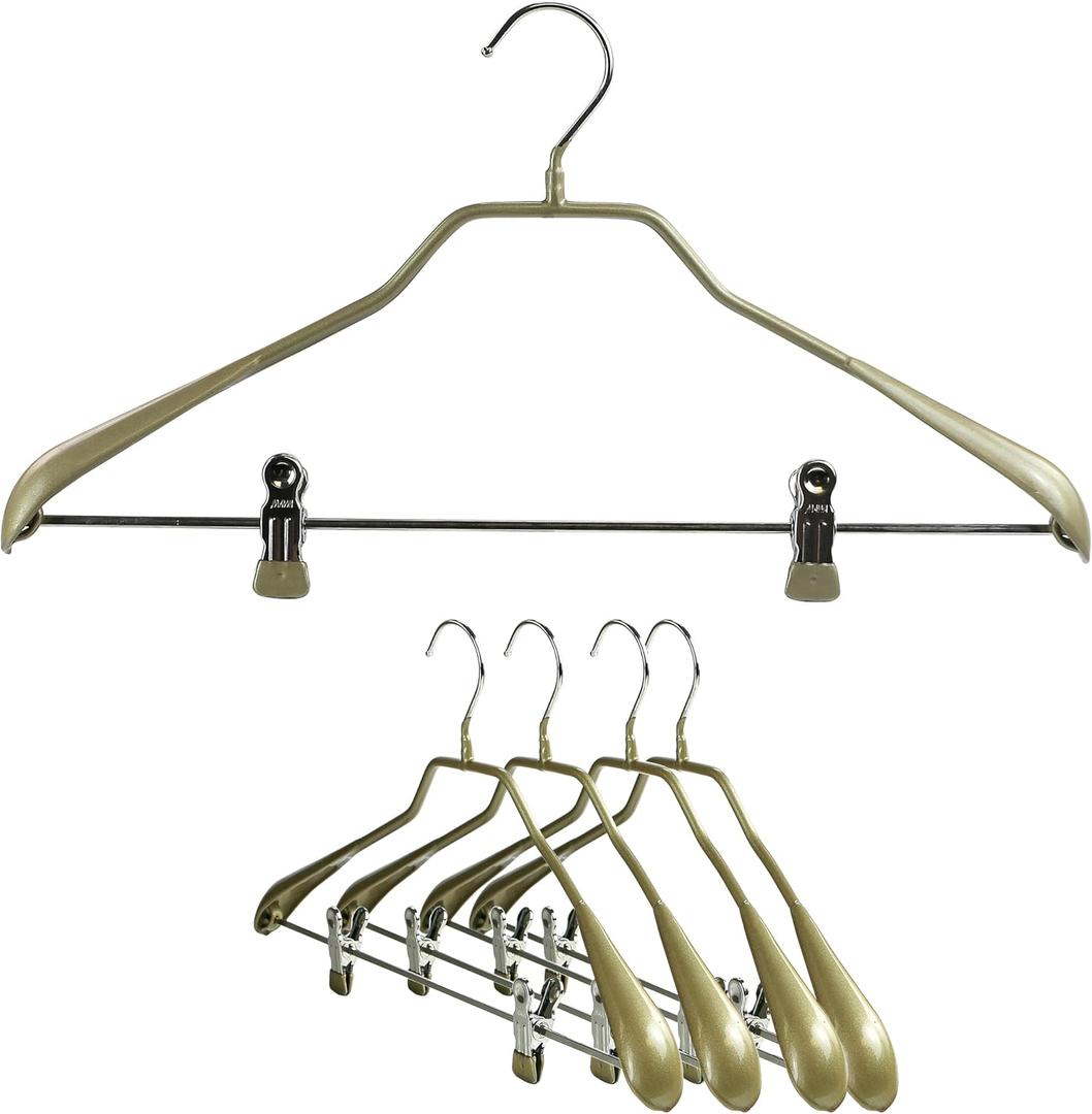 MAWA by Reston Lloyd, Body Form Series with Strong Adjustable Clips, Non-Slip Metal Clothing Hanger for Suits, Dresses, & Shirts, 1.5 inch Wide Shoulder, Style 42/LK, Set of 5, Gold