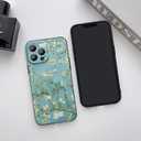 for iPhone 15 Pro Max Case Cute Aesthetic Retro Floral Van Gogh Almond Blossom Phone Case with Nature Plants Art Painting