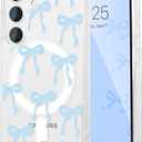 UEEBAI Magnetic for Samsung Galaxy A16 4G/5G Case, Bow Case Compatible with MagSafe, Wireless Slim Clear Ribbon Aesthetic Phone Cover Anti-Yellowing Shockproof Protective Cover for Women Girl - Blue