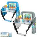 MENZOKE Kids Travel Tray for Boys or Girls, Travel Tray for Kids Car Seat with Tablet Holder, Dry Erase Board & Cooler Cup Holder, Road Trip Essentials Accessories for Car Trip, Airplane (2 Pack)