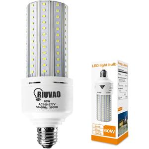 60W LED Corn Bulb 500W Equivalent Led Light Bulb 7500 Lumen Bright 5000K Daylight White E26/E27 Medium Base for Large Area Outdoor Indoor Garage Warehouse Factory Backyard