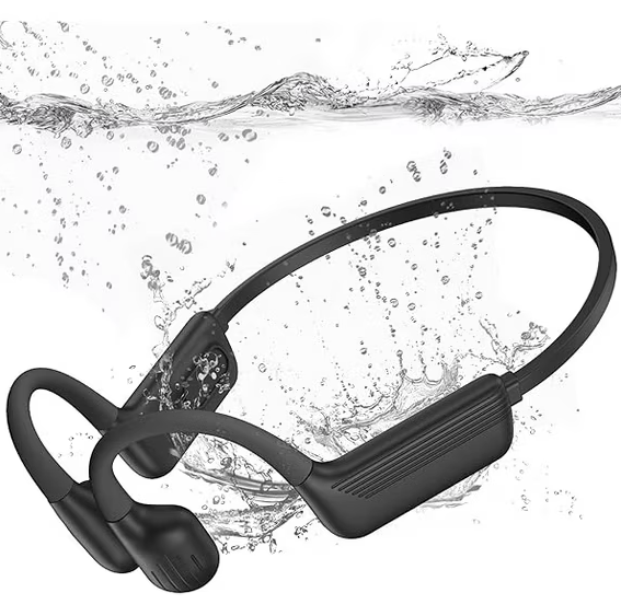 Swimming Headphones-Bone Conduction Headphones, IP68 Waterproof Open Earphones, LiteSurge Bluetooth 5.4 Underwater Sport Earbuds with 32 GB MP3 Memory for Swimming, Marathon-Inky Black