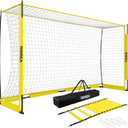 RINREA Portable Soccer Goal, Collapsible Soccer Goal Net Metal Base, Quick Setup Soccer Training Equipment with 1 Carry Bag, 1 Agility Ladder, 4 Ground Nails (Standard Yellow)