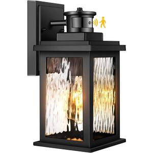 VIANIS Porch Lights Outdoor with Motion Sensor, Dusk to Dawn Outdoor Wall Lights Lantern, Anti-Rust Matte Black Outside Light Fixture Sconce for House, Patio, Garage, Waterproof (12.6 in)