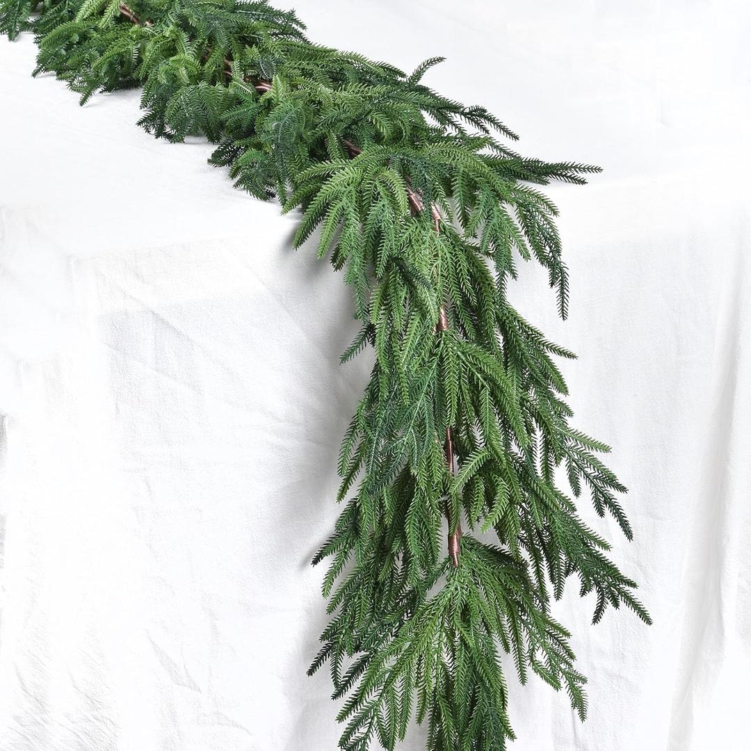 DearHouse Norfolk Pine Garland Christmas Decoration, Artificial Greenery Garland Norfolk Pine Leaves for Holiday Season Mantel Fireplace Table Runner Centerpiece (6 feet)