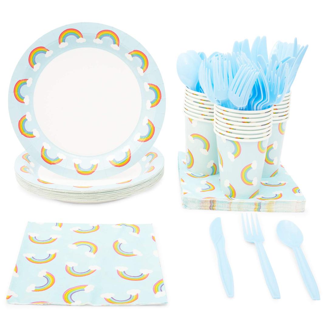 Blue Panda 144 PCS Pride Rainbow Party Disposable Dinnerware Set - Plate, Cups, Napkins